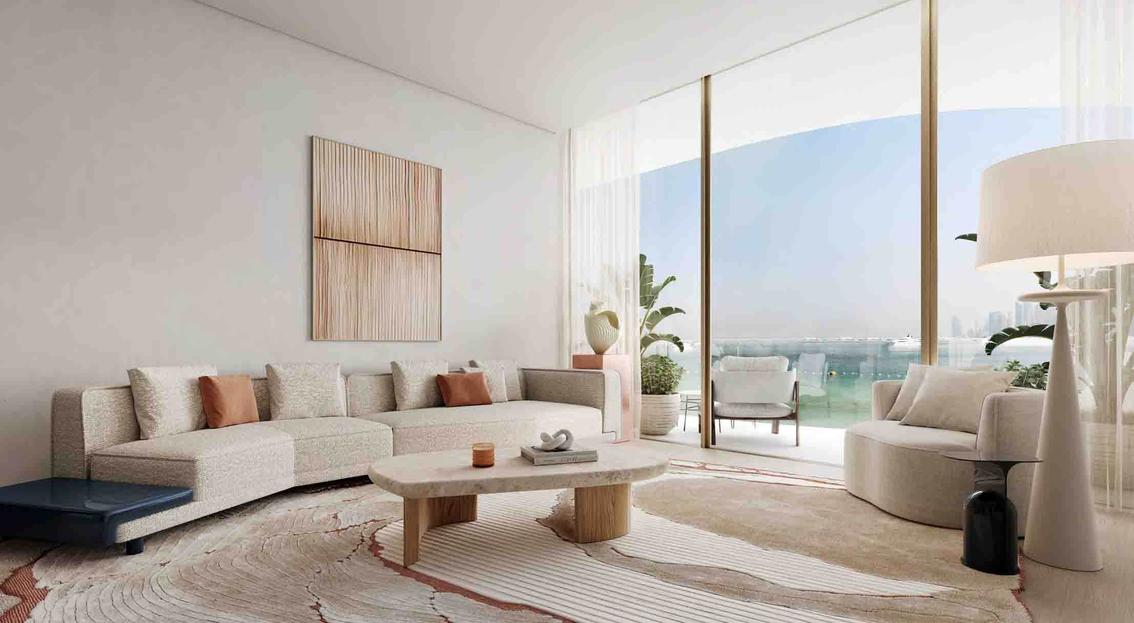 Sea-facing living room at Harbour Residences